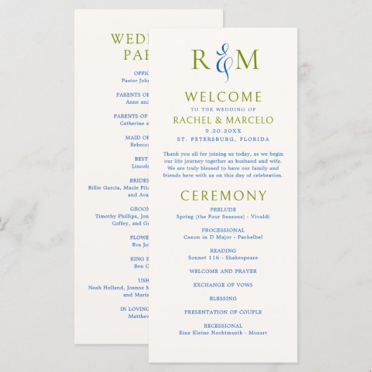 Programme Monogramme simple Bleu Vert clair (Devant / Derrière)