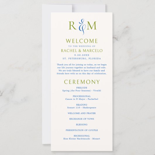 Programme Monogramme simple Bleu Vert clair (Devant)