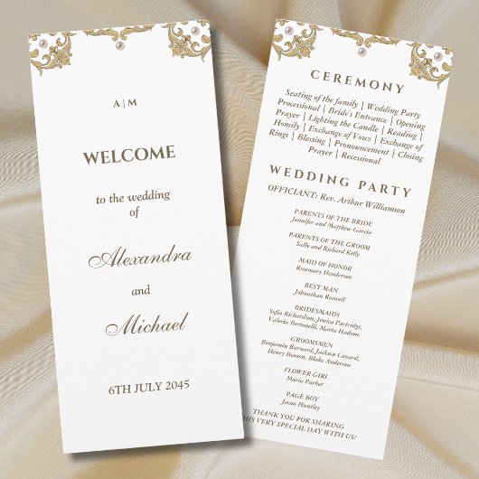 Programme Monogramme Victorian Pearl Vintage Wedding Program