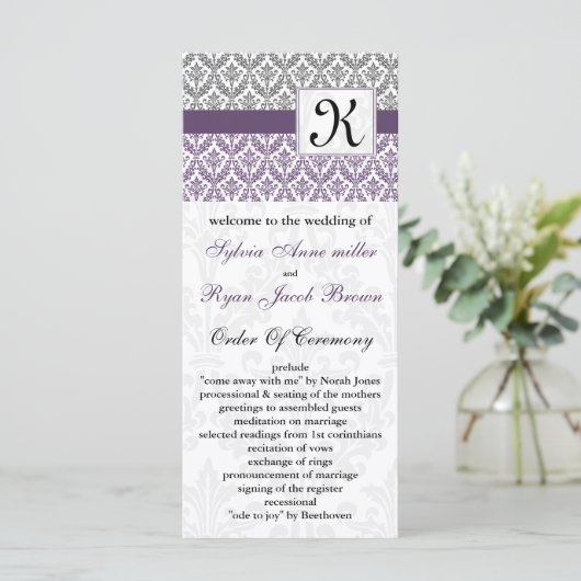 programme monogramme violet mariage damassé (Debout devant)