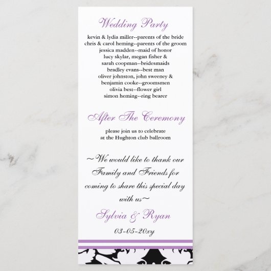 programme monogramme violet mariage damassé (Dos)