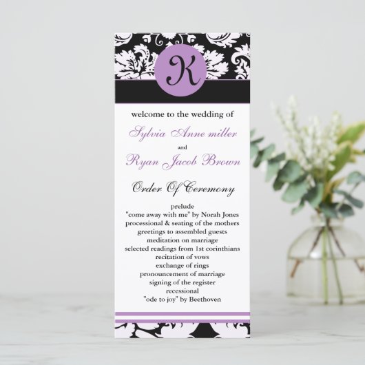 programme monogramme violet mariage damassé (Debout devant)