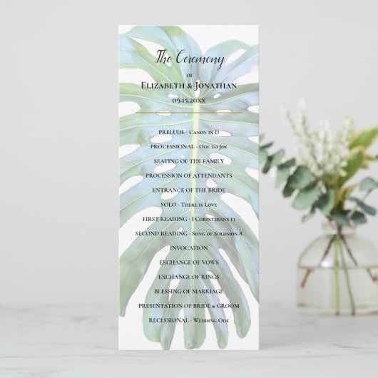 Programme Monstera Tropical Leaf Greenery Beach Mariage (Debout devant)
