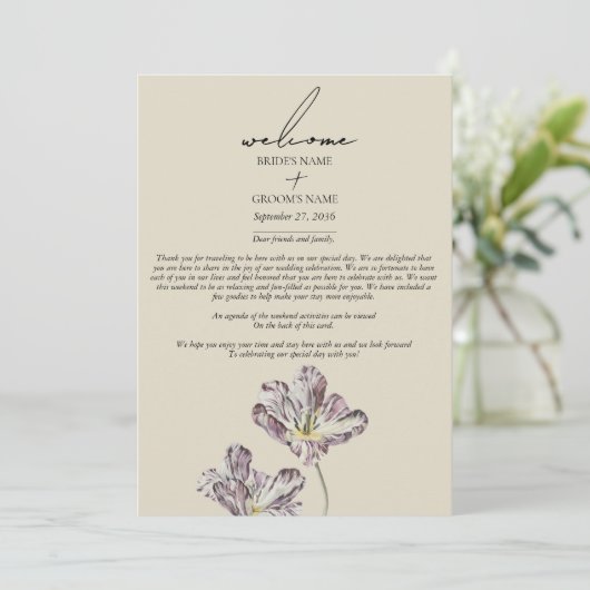 Programme Moody Watercolor Purple Tulips Itinéraire Mariage (Debout devant)