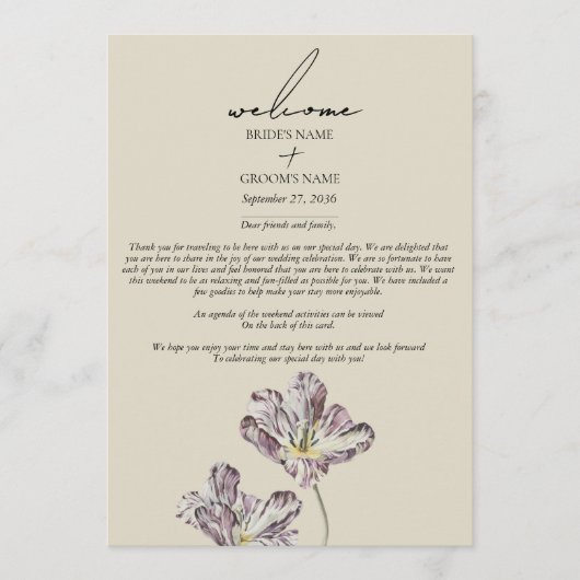 Programme Moody Watercolor Purple Tulips Itinéraire Mariage (Devant)