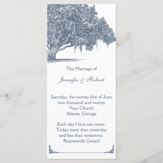 Programme Mossy Oak Tree in Blue Wedding Program (Devant)