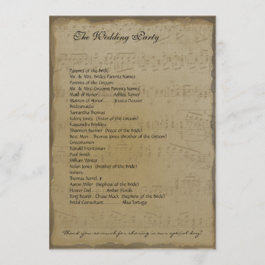 Programme Musical Rustique Forêt Rouge Coeur Mariage (Dos)