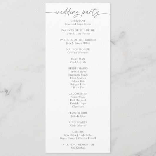Programme Muted Gray Simple Minimalist Wedding Program (Dos)