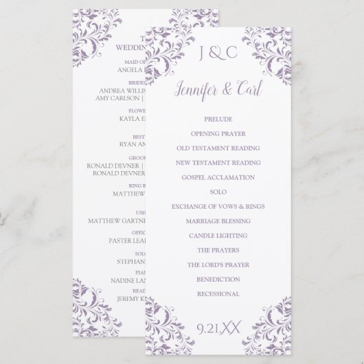 Programme Nadine Wedding Program | Longueur du thé (Lavande) (Devant / Derrière)