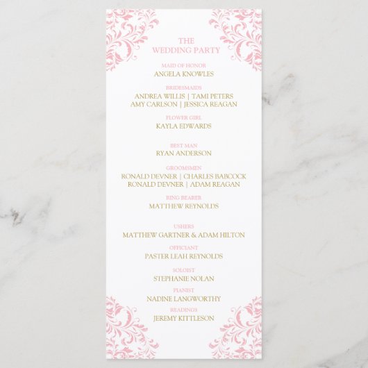 Programme Nadine Wedding Program | Longueur du thé (rose et (Dos)