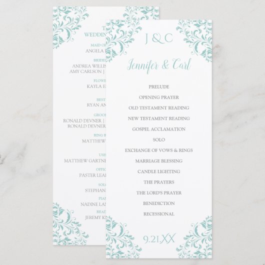 Programme Nadine Wedding Program | Tall (Turquoise clair) (Devant / Derrière)
