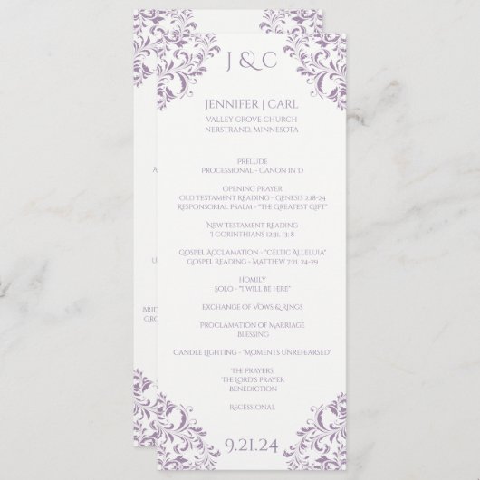Programme Nadine Wedding Program - Tea-length -Lavender (Devant / Derrière)