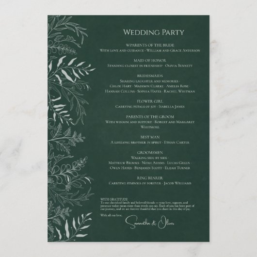 Programme Nature Inspired  Greenery Wedding Program Card (Dos)