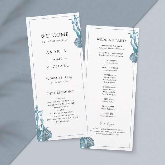 Programme Nautical Coastal Blue Sea Shell Beach Wedding