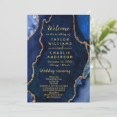 Programme Navy Blue and Gold Agate Wedding Program (Debout devant)