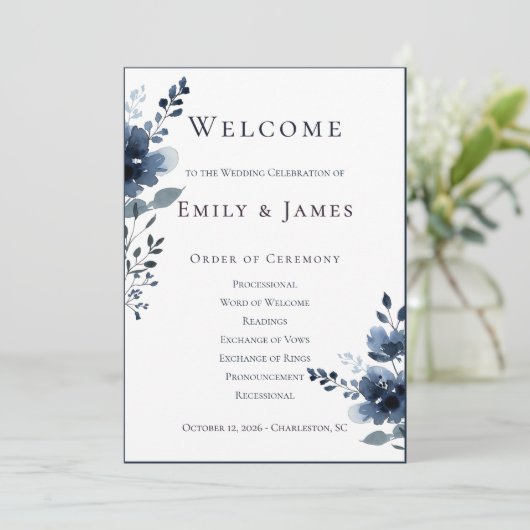 Programme Navy Blue Botanical Wedding (Debout devant)
