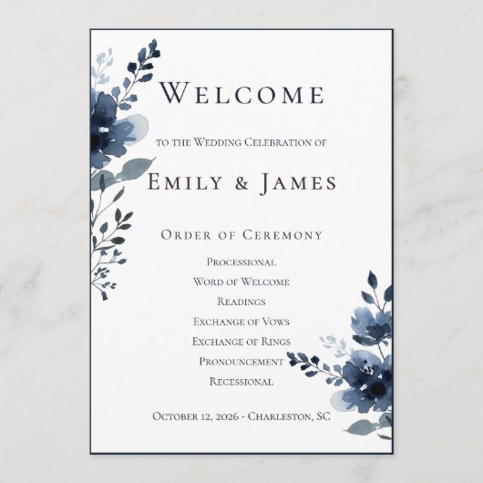 Programme Navy Blue Botanical Wedding (Devant)