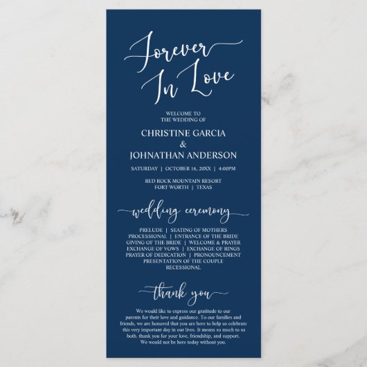 Programme Navy Blue, Forever in Love, Cérémonie Mariage (Devant)