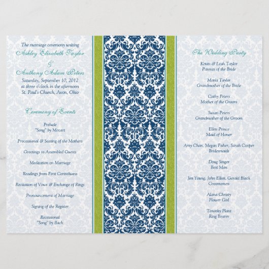 Programme Navy Blue, Green, Mariage damassé Turquo (Dos)