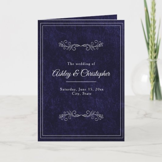 Programme Navy Blue Velvet White Folded Wedding Program (Devant)