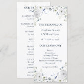 Programme Navy Silver Watercolor Floral Wedding Program (Devant / Derrière)