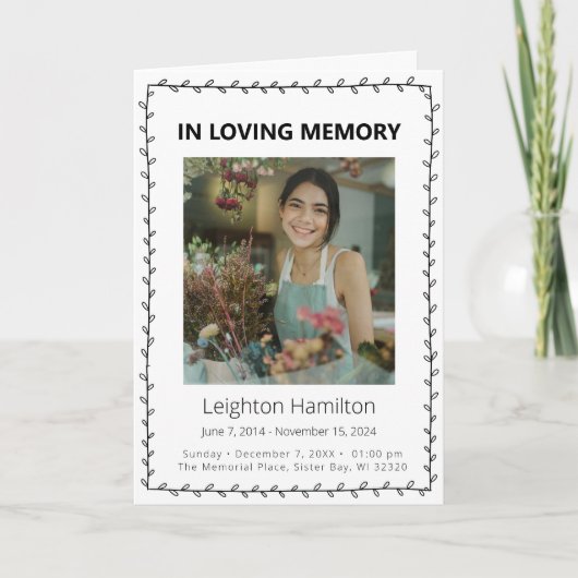 Programme Nécrologie funéraire simple feuille Ordre de servi (Devant)