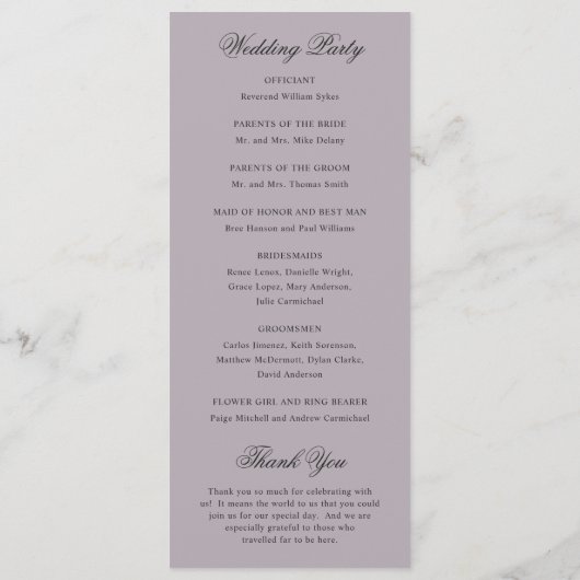 Programme Nettoyer Dusty Lilac Classic Mariage (Dos)