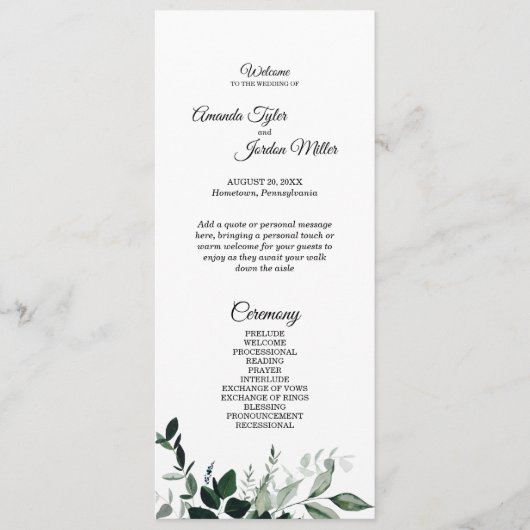 Programme Neutre de Mariage Botanique (Devant)