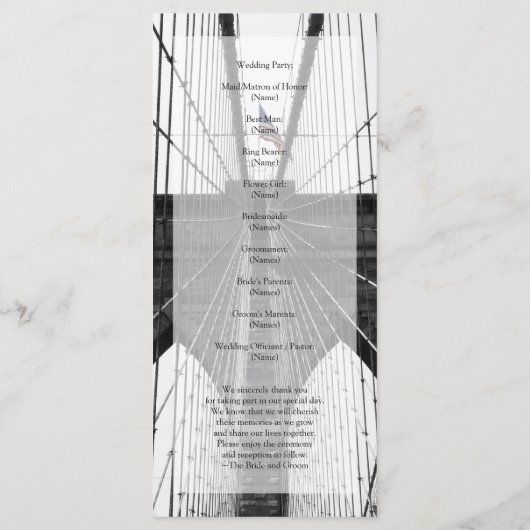Programme New York Mariage NYC Brooklyn Bridge (Dos)