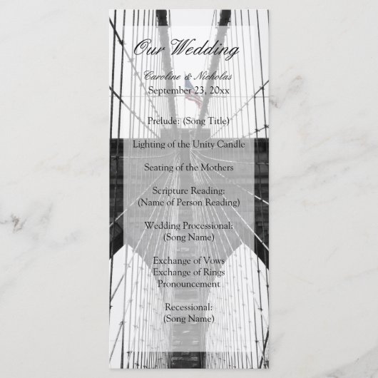 Programme New York Mariage NYC Brooklyn Bridge (Devant)