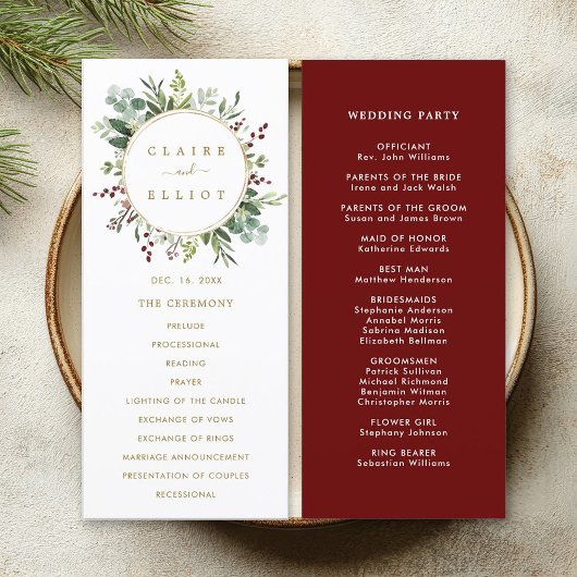 Programme Noël de verdure botanique Or Mariage