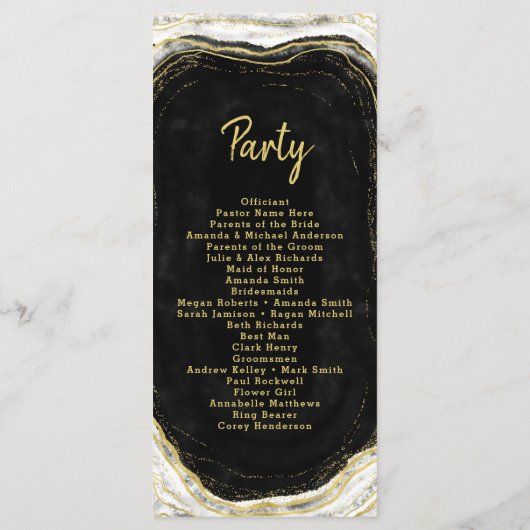 Programme Noir Blanc et Or Géode Agate Cérémonie Mariage (Dos)