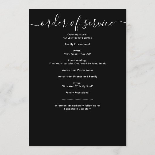 Programme Noir & blanc moderne écriture manuscrite de script (Dos)