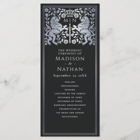 Programme Noir et argent Royal Lion Mariage médiéval d'épée (Devant)