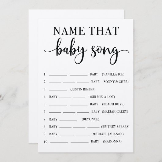 Programme Nom Ce Bébé Chanson Baby shower Jeu (Devant / Derrière)