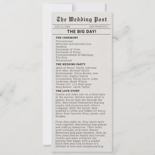 Programme nostalgique de mariage dans les journaux (Devant)