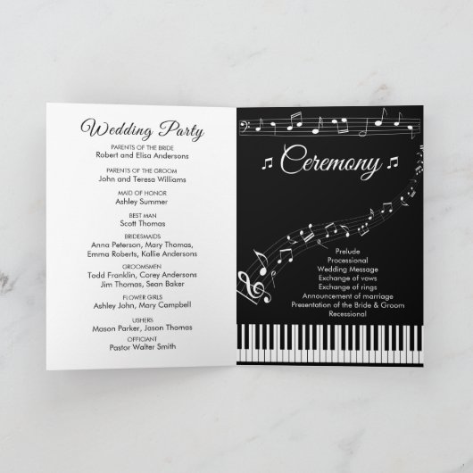 Programme Notes musicales de piano Mariage photo noir et bla (Intérieur)