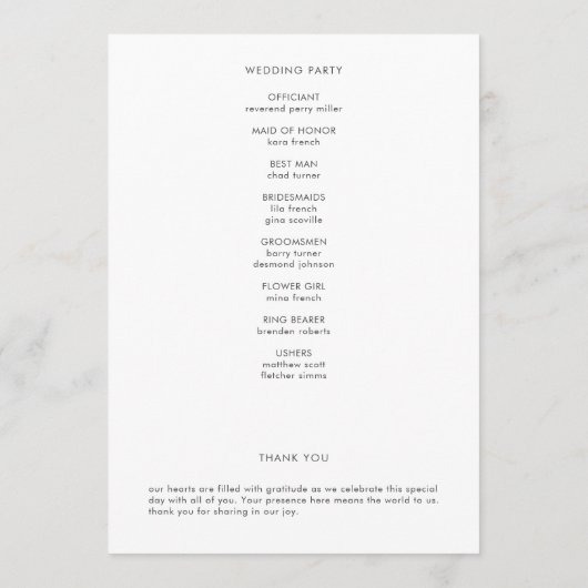 Programme Nothing Fancy Just Love Minimalist Wedding (Dos)