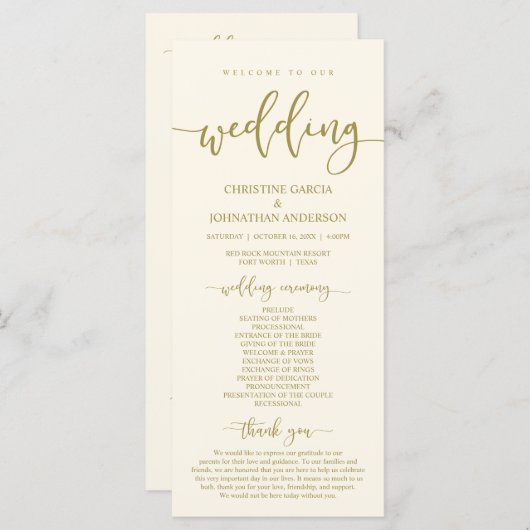 Programme Notre cérémonie Mariage, Elegant Classy Gold (Devant / Derrière)