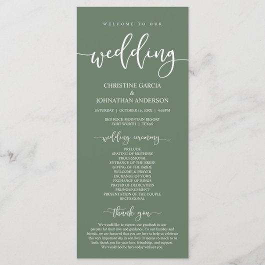 Programme Notre Cérémonie Mariage, Elegant Sage Green (Devant)