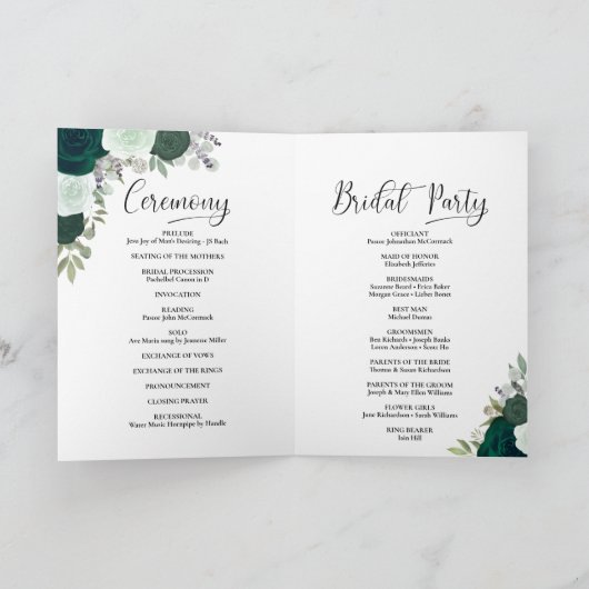 Programme Nous faisons Elegant Emerald Green Boho Mariage Ro (Intérieur)