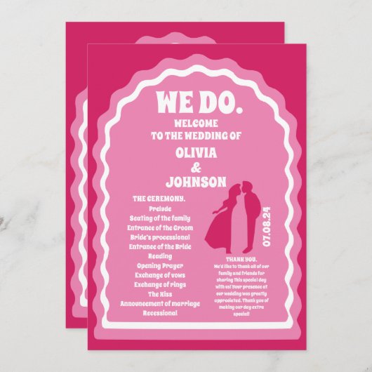 Programme Nous faisons Pink Retro Arch Mariage Ordre de serv (Devant / Derrière)