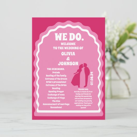 Programme Nous faisons Pink Retro Arch Mariage Ordre de serv (Debout devant)