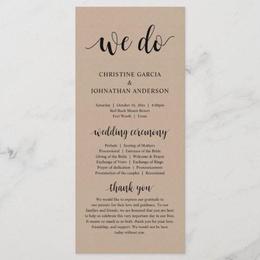 Programme Nous le faisons, Cérémonie Mariage moderne, Kraft  (Devant)