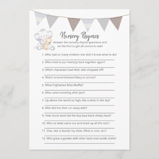 Programme Nursery Rhymes Jeu moderne Baby Elephant Card (Devant)