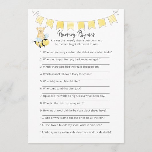 Programme Nursery Rhymes Jeu Teddy Bear Card (Devant)