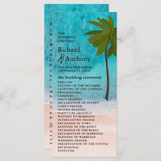 Programme Ocean Beach Palm Tree Mariage (Devant / Derrière)