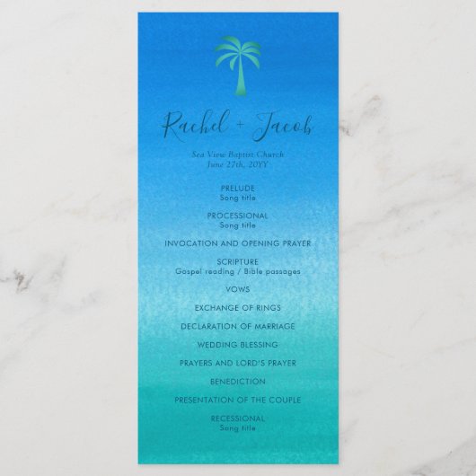Programme Ocean Blue Green Beach Mariage tropical Palm Tree (Devant)