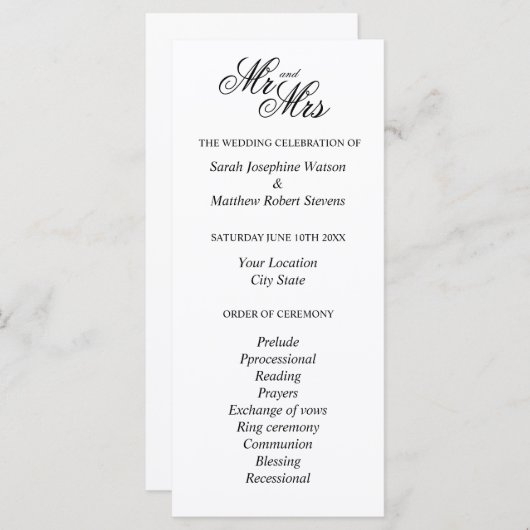 Programme officiel de cérémonie chic M. et Mme mar (Devant / Derrière)