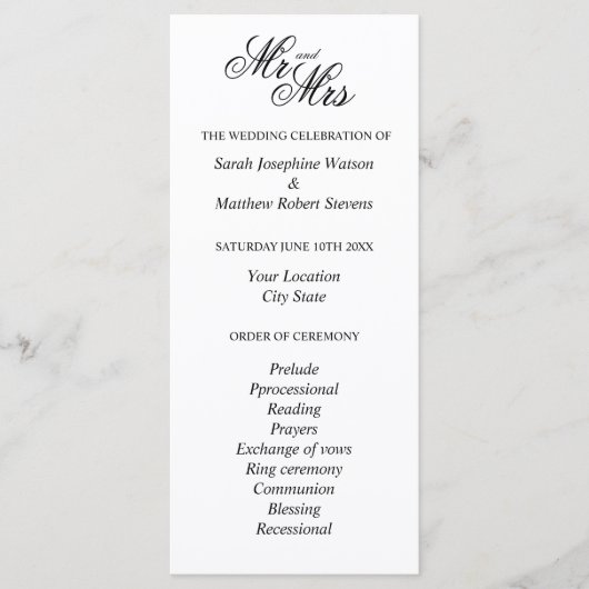 Programme officiel de cérémonie chic M. et Mme mar (Devant)